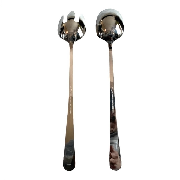 VNTG Serving Silverware AMCO 2Pcs SALAD SET Stainless Steel Serving Spoon & Fork - Picture 4 of 5